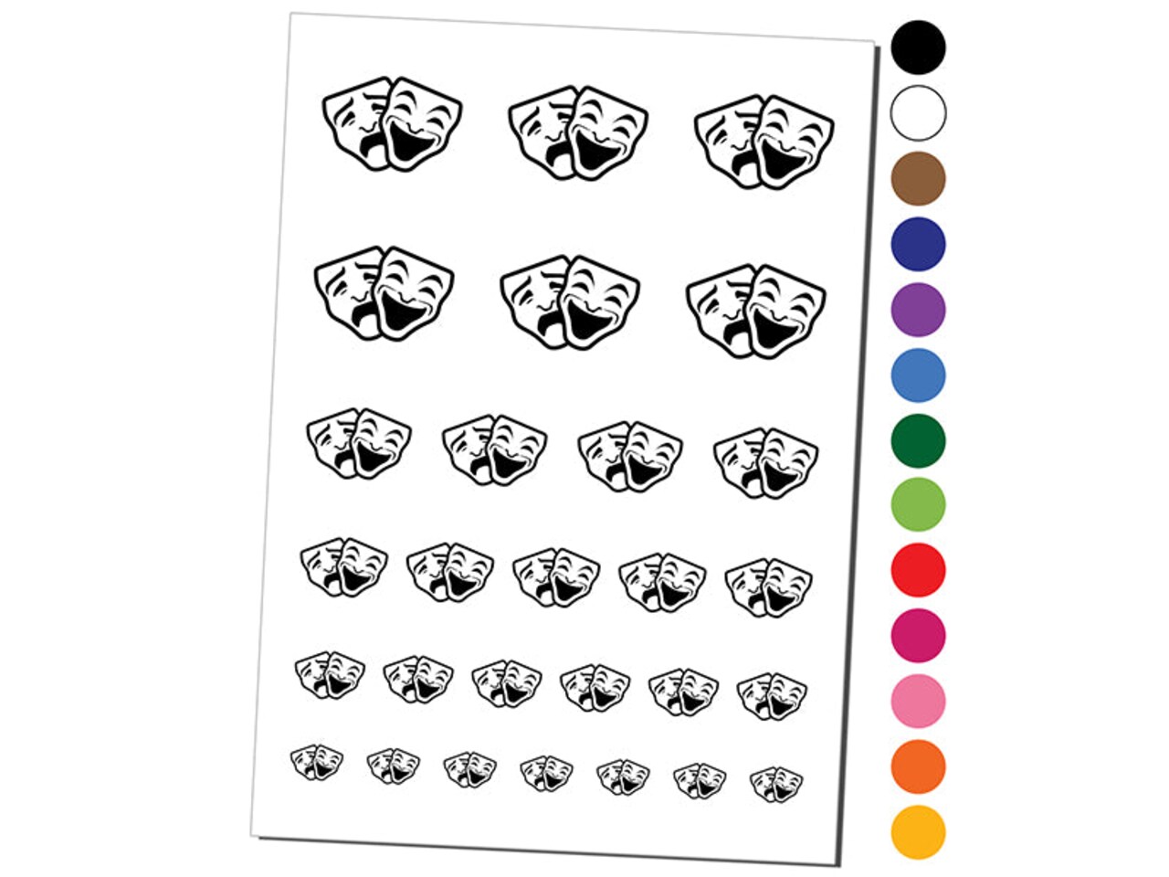 Drama Tragedy Comedy Masks Theater Temporary Tattoo Water Resistant Fake Body Art Set Collection